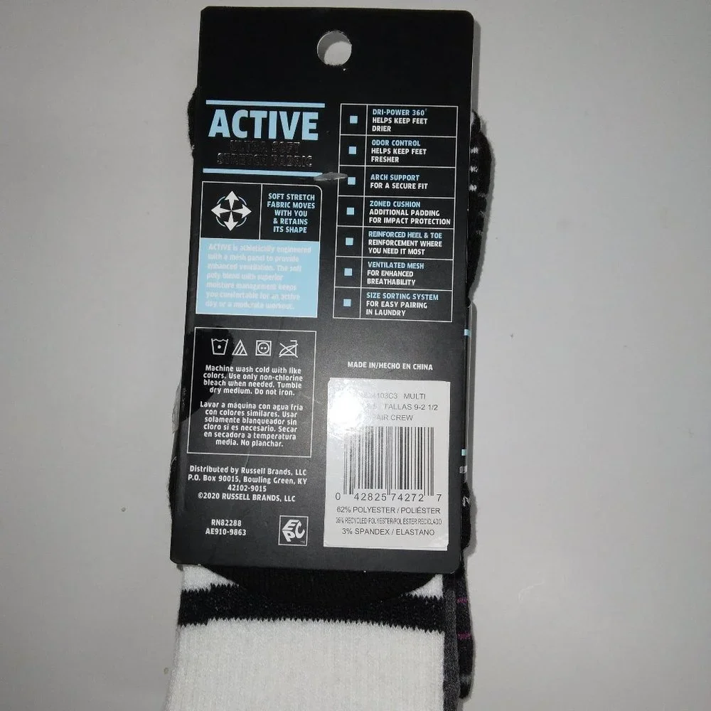 New Russell Performance Boys Crew Socks 3 Pair Size M 9-2.5 Active Dri-Power‎